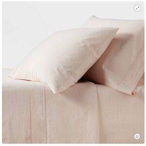 NWT Threshold Peach Chambray 250 Thread Count Organic Percale Sheet Set Queen
